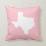 Almofada Texas rosa e branco<br><div class="desc">Mapear a forma do estado do Texas em branco contra rosa. Se quiser,  você pode excluir a imagem de fundo e personalizar com sua cor favorita para criar sua própria lembrança.</div>