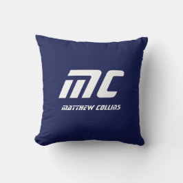 Almofada Texto Branco do Nome Minimalista do Monograma Azul