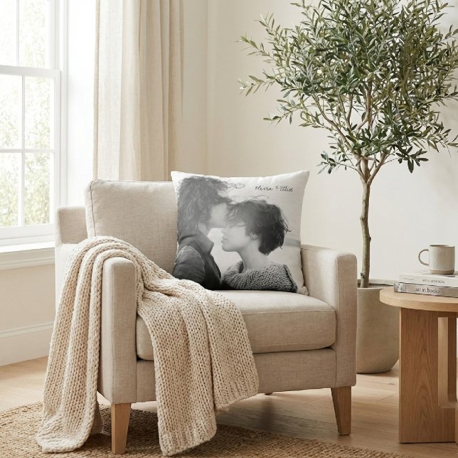 Almofada Texto de Aniversário do Script Elegante de Fotogra (Criador carregado)