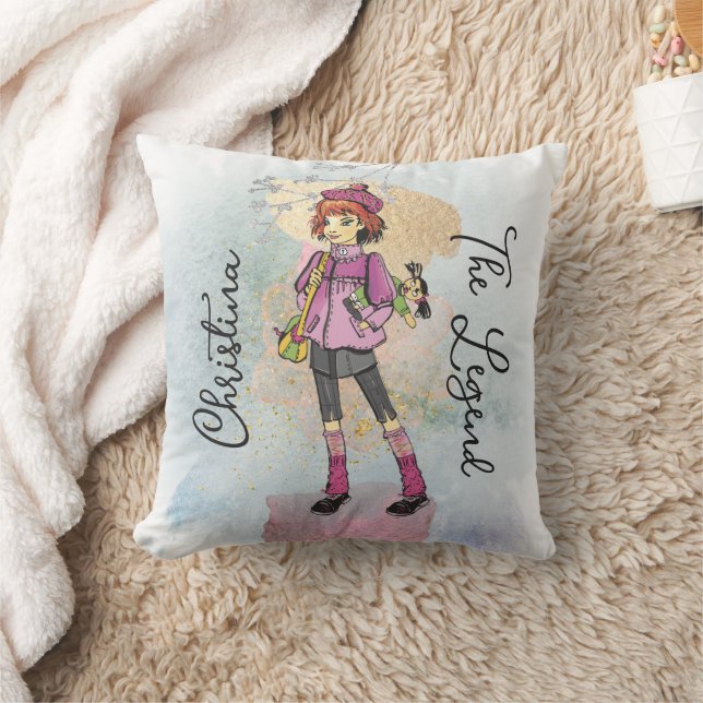 Almofada Texto de Nome Dourado de Cabelo Vermelho (Cobertor)