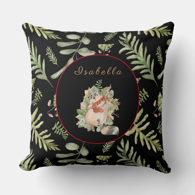 Almofada Texto personalizado com guaxinim sonolento, cor 20 (Frente)