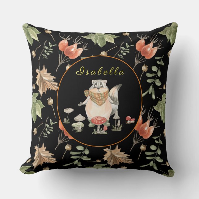 Almofada Texto Personalizado Do Raccoon Botânico, Cor 20"X2 (Frente)