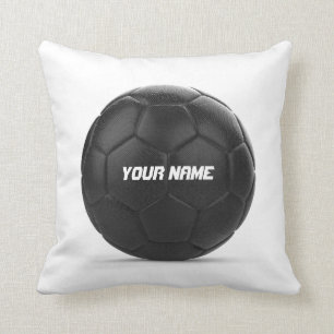 Almofada Texto personalizado preto da bola de futebol
