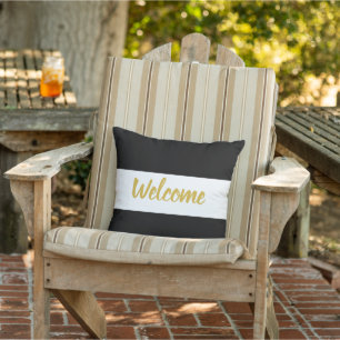 Almofada Texto Personalizado Preto e Branco Horizontal Stri
