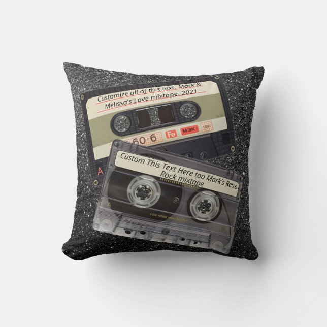 Almofada Texto Personalizado | Retro Love Music Cassette Mi (Frente)