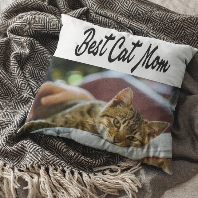 Almofada Texto Preto da Foto da Melhor Cat Mãe (Criador carregado)