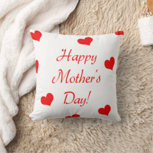 Almofada Texto vermelho de Dia de as mães feliz com coraçõe