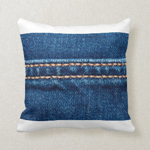 Almofada Textura azul denim com linha de costura fechada, J