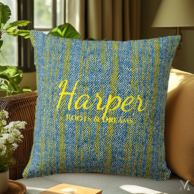 Almofada Textura de denim azul e amarelo | Página Russo Per (Criador carregado)