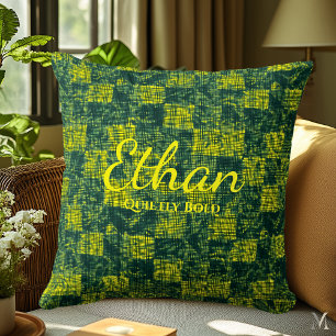 Almofada Textura de Denim Verde e Amarelo Bold Custom Hom
