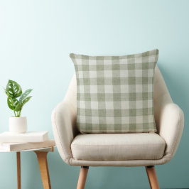 Almofada Textura de Linho Xadrez Búfalo em Gingham Verde Sa