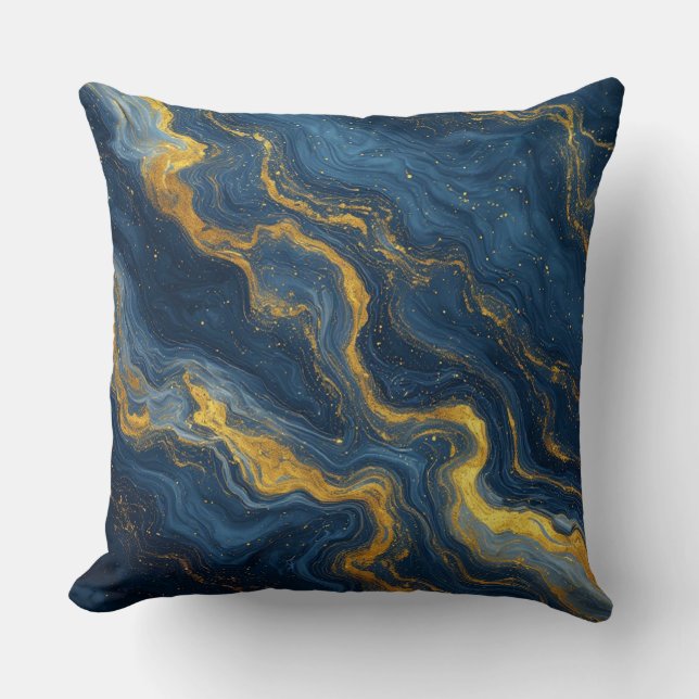 Almofada Textura de Mármore Azul e Dourado Abstrato (Frente)