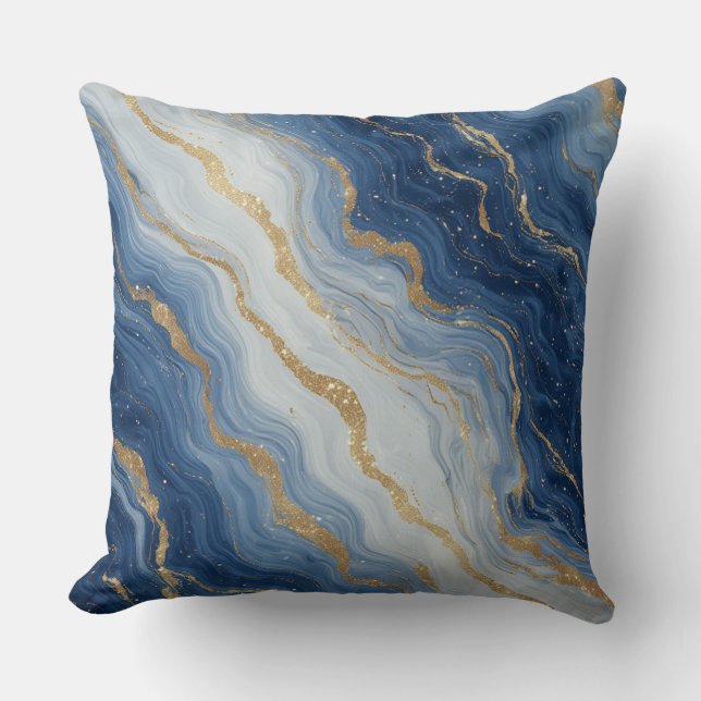 Almofada Textura de Mármore Azul e Dourado Abstrato (Frente)