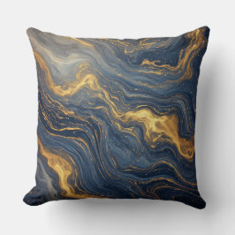 Almofada Textura de Mármore Azul e Dourado Abstrato