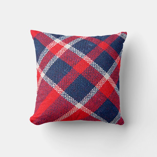 Almofada Textura de tecido de lã vermelho e azul (Frente)