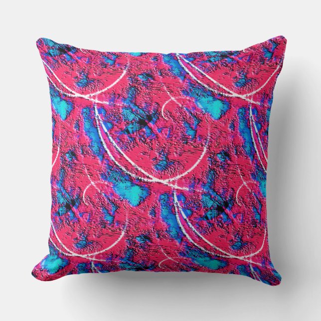 Almofada Textura laranja vermelho-rosado com crateras azuis (Frente)