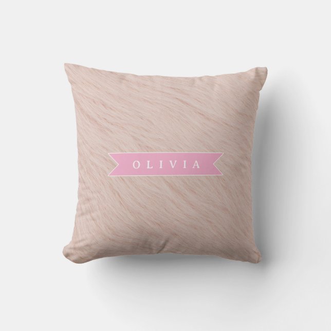 Almofada Textura personalizada de pelo falso felpudo rosa a (Frente)