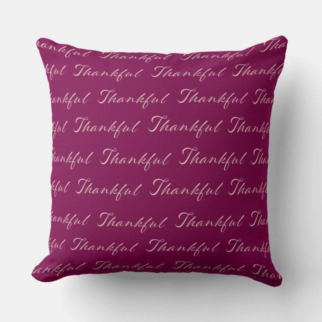 Almofada Thankful Elegant Script Pattern Burgundy  (Frente)