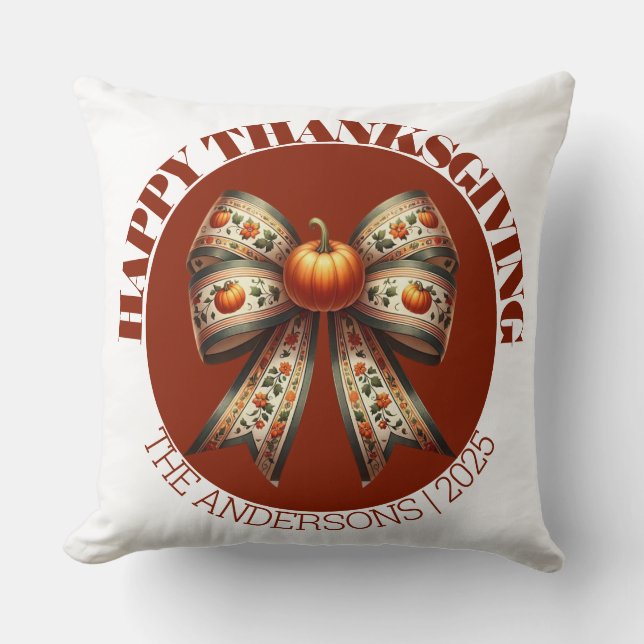 Almofada  Thanksgiving Party& custom Family Name Simple (Frente)