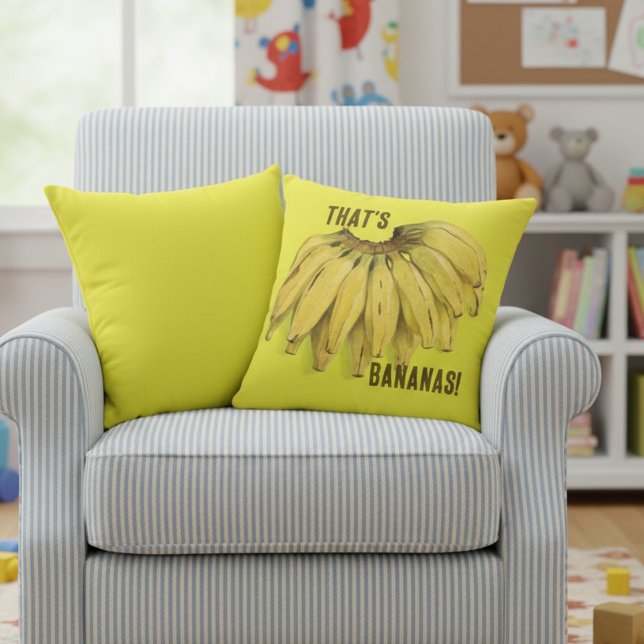Almofada That's Bananas Funny Yellow Cotton Throw Pillow (That's bananas! funny yellow cotton throw pillow for kids' room or play area!)