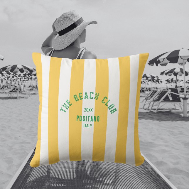 Almofada The Beach Club Crest Yellow Cabana Stripe (Criador carregado)