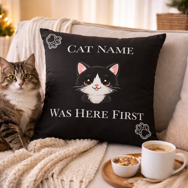Almofada The Cat Was Here First Name Custom Throw Pillow (Criador carregado)