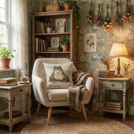 Almofada The Garden Guardian Frog | Cottagecore Nature Art