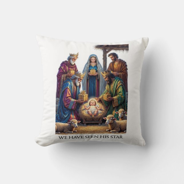 Almofada Three Wise Men T-Shirt, Adoration Epiphany Art (Frente)