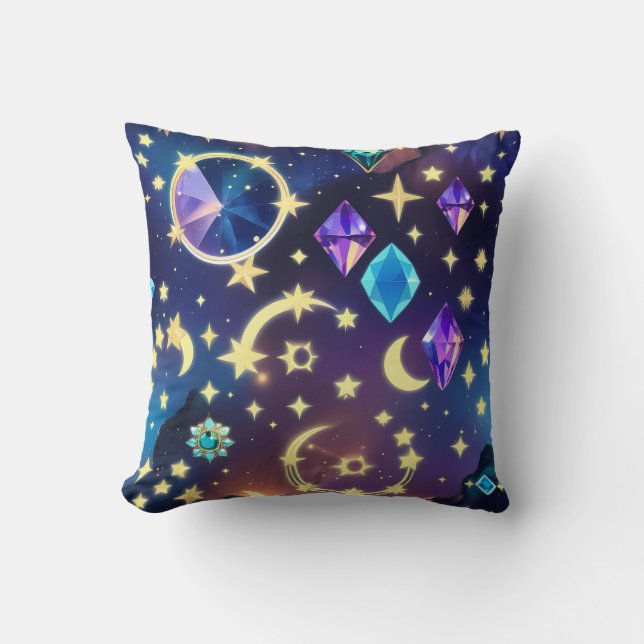 Almofada Throw Pillow - Alexandrite Sapphire Celestial Moon (Frente)