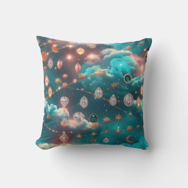 Almofada Throw Pillow - Aquamarine Diamond Celestial Moon (Frente)