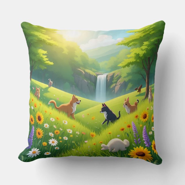 Almofada Throw Pillow Blooming Green Fields & Waterfall Ser (Frente)