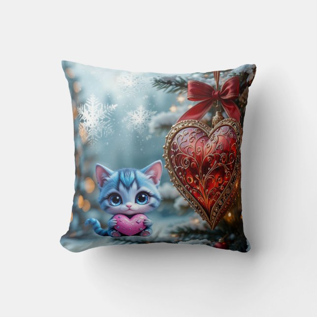 Almofada Throw Pillow Christmas cat  (Frente)