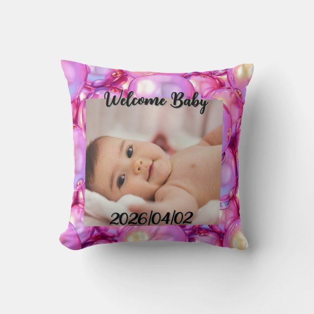 Almofada Throw Pillow Custom Welcome Baby Photo (Frente)