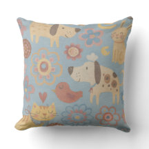 Throw Pillow - Dogs, Cats, Birds, & Flowers Design