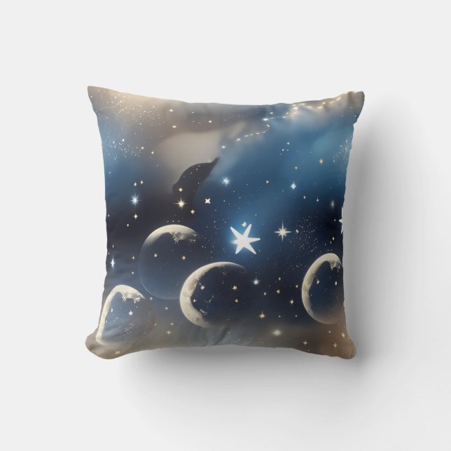 Almofada Throw Pillow - Dusty Blue Celestial Moon (Frente)