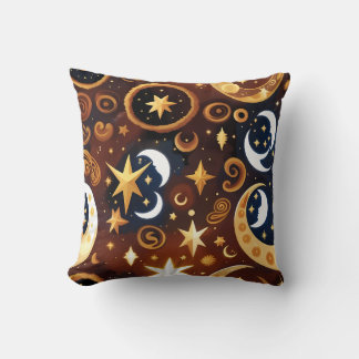 Almofada Throw Pillow – Golden Ochre Celestial Moon Pattern