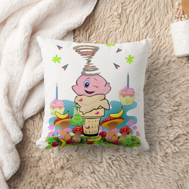Almofada Throw Pillow, Happy Birthday Pink Cupcake (Cobertor)
