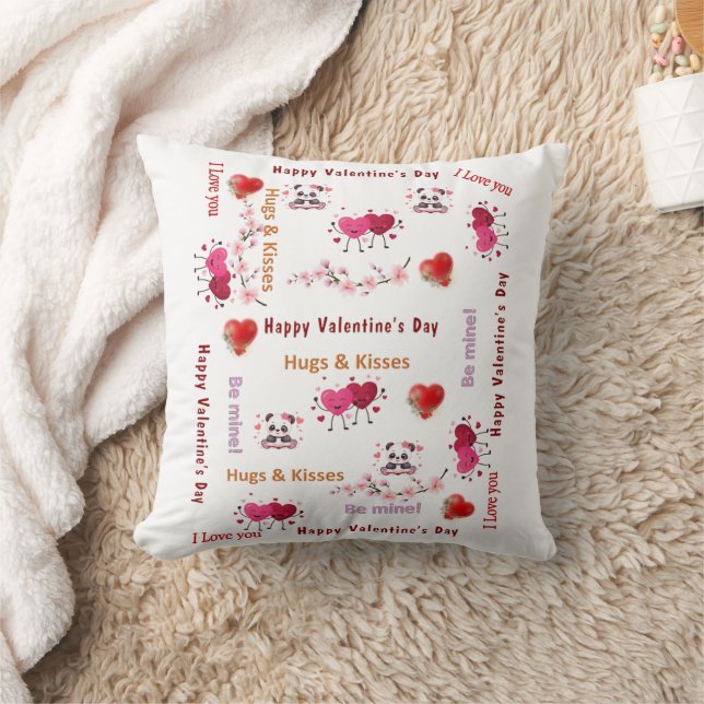 Almofada Throw Pillow Happy Valentine's Day Red Hearts (Cobertor)