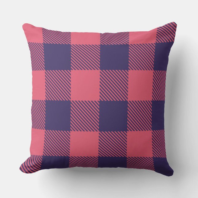 Almofada Throw Pillow Hot Pink Magenta Indigo Buffalo Plaid (Frente)