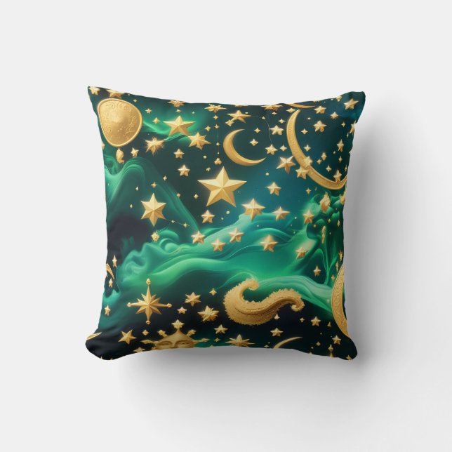 Almofada Throw Pillow – Luxury Emerald Celestial Moon (Frente)
