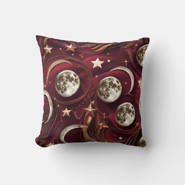 Almofada Throw Pillow – Luxury Garnet Red Celestial Moon (Frente)