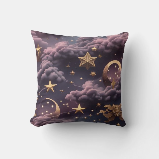 Almofada Throw Pillow – Luxury Smoky Plum Celestial Moon (Frente)