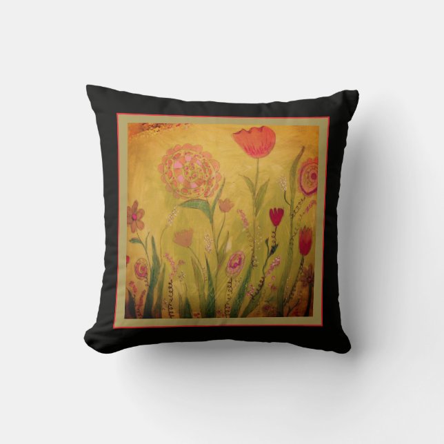 Almofada Throw Pillow - Mixed Media Flowers-2 (Frente)