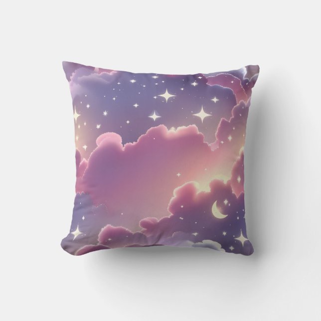 Almofada Throw Pillow - Pastel Pink Lavender Celestial Moon (Frente)