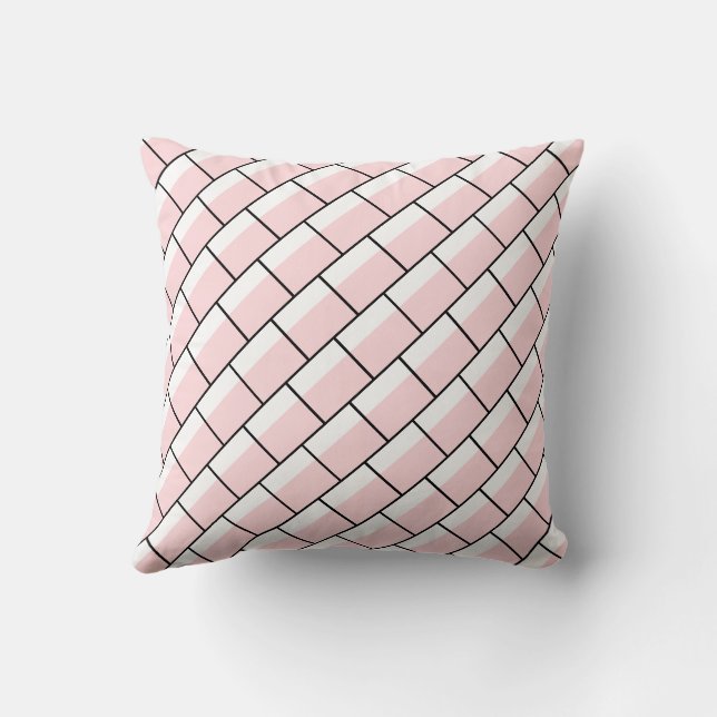 Almofada Throw Pillow Pink & White Thin Black Stripe Square (Verso)