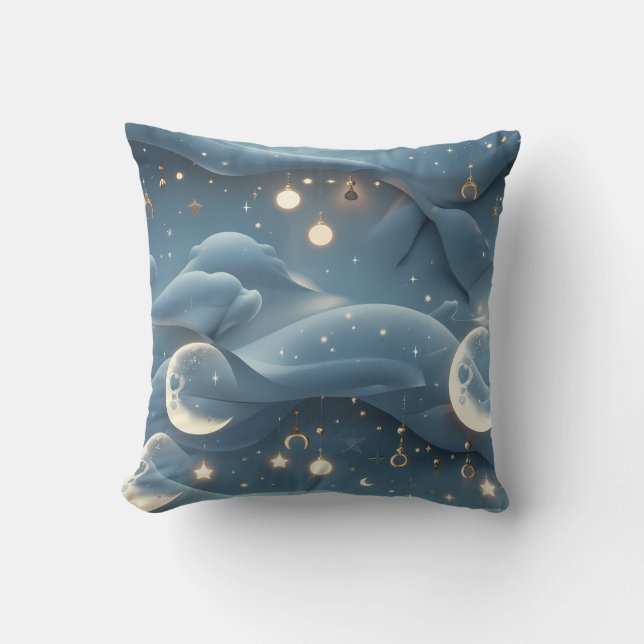 Almofada Throw Pillow - Powder Blue Celestial Moon (Frente)