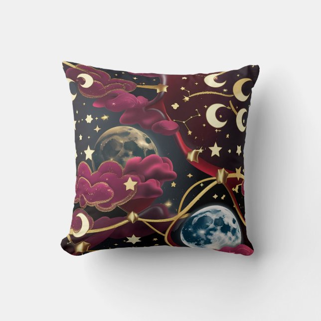 Almofada Throw Pillow – Red Celestial Moon Design (Frente)