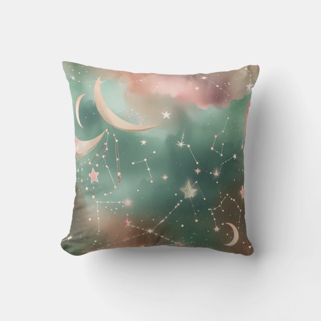 Almofada Throw Pillow - Sage Green Blush Celestial Moon (Frente)