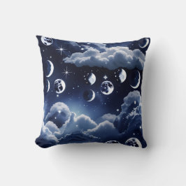 Almofada Throw Pillow – Silver Celestial Moon Design