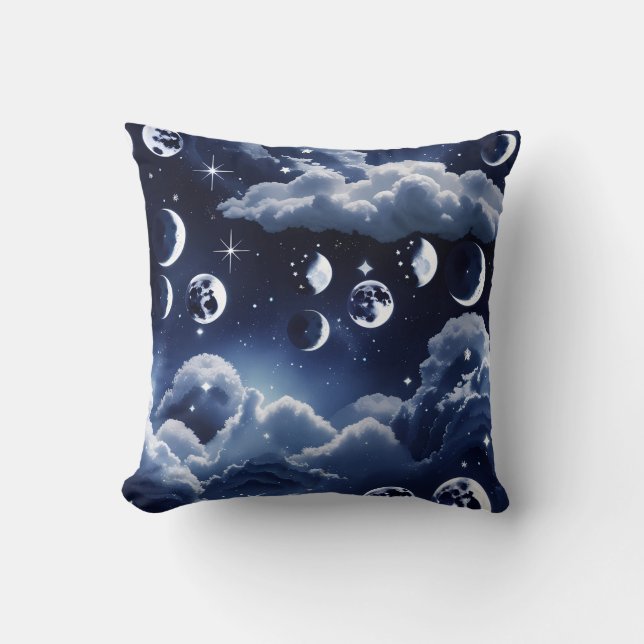 Almofada Throw Pillow – Silver Celestial Moon Design (Frente)